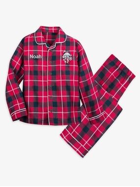 🎄Disney store Mickey Mouse holiday plaid flannel holiday pajamas size 7/8 EUC!